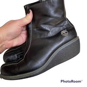 Timberland Vintage Wedge Ankle Boots Zip Leather Size 7.5